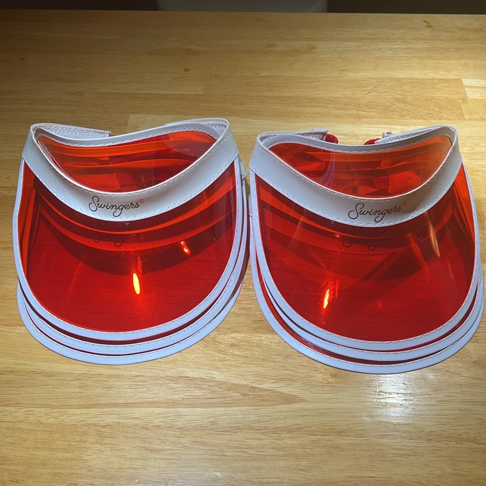 Retro Clear Red Plastic Sun Visor Hat Casino Dealer Poker 80s Beach Golf Tennis